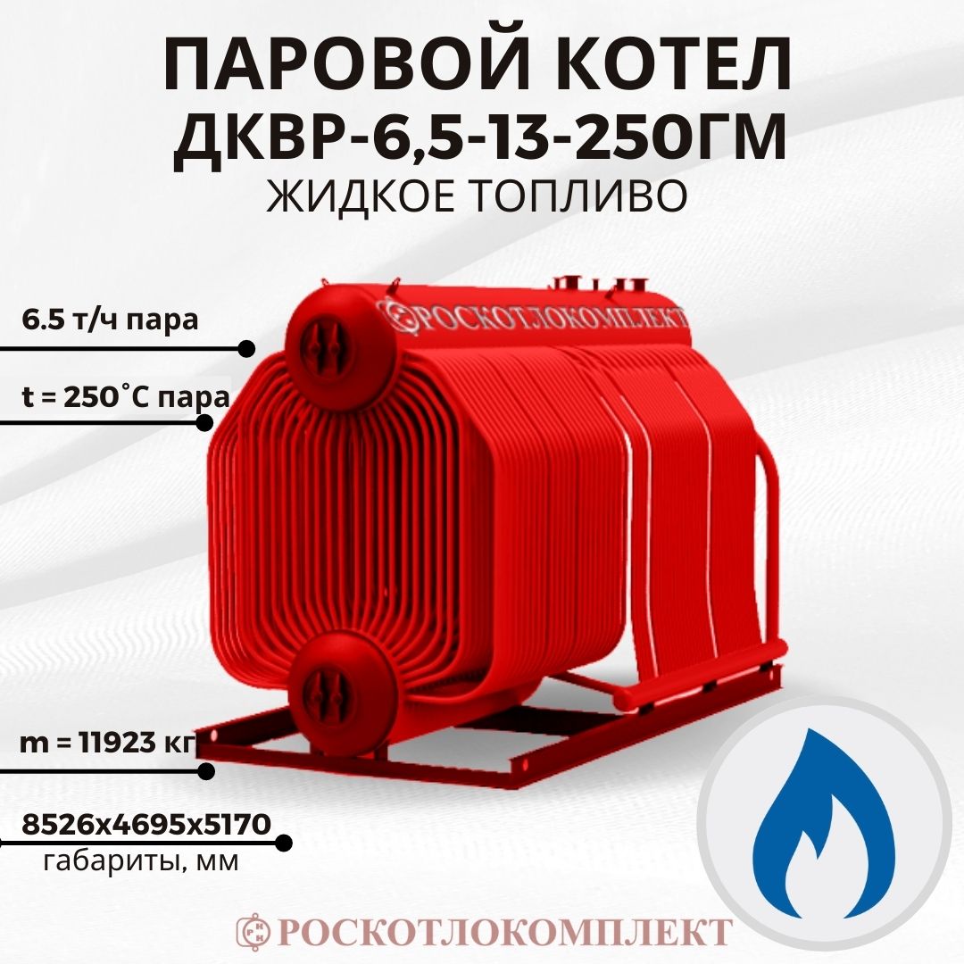 Паровой котел ДКВр-6,5-13-250ГМ Жидкое топливо